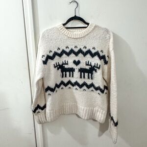 H&M Cozy Reindeer Pattern Sweater, Black/Cream, size XS